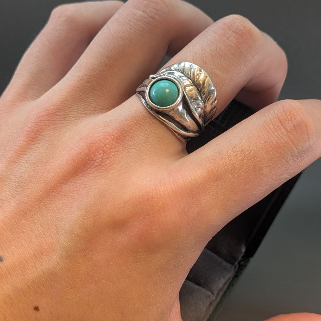 Navajo ナバホ ヴィンテージ リーフ ターコイズ シルバー925 リング 19 