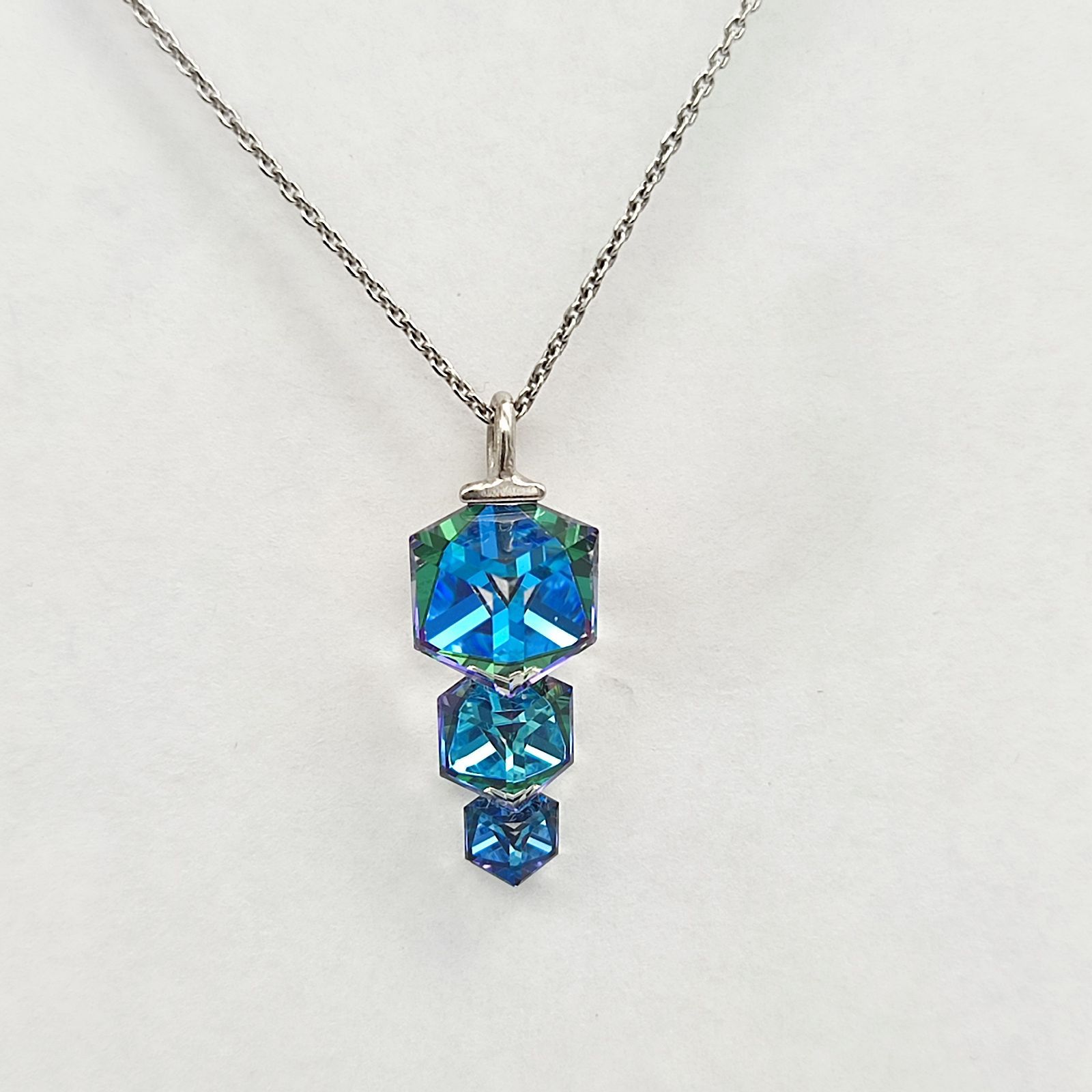 美品】PRECIOSA プレシオサ キューブクリスタルネックレス SILVER 