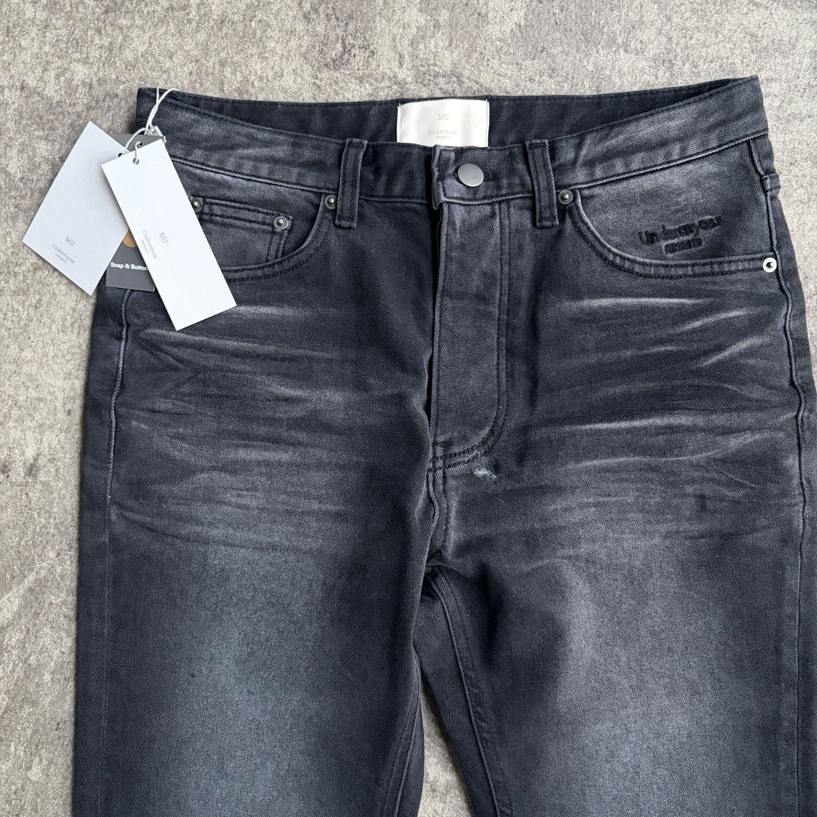undermycar】Mu.114 Original Logo WASHED Slim FLARE JEANS BLK