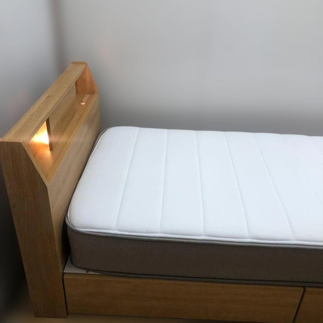 美品 ニトリ ジオ系 シングルベッド 収納付き 引き出し LED照明 