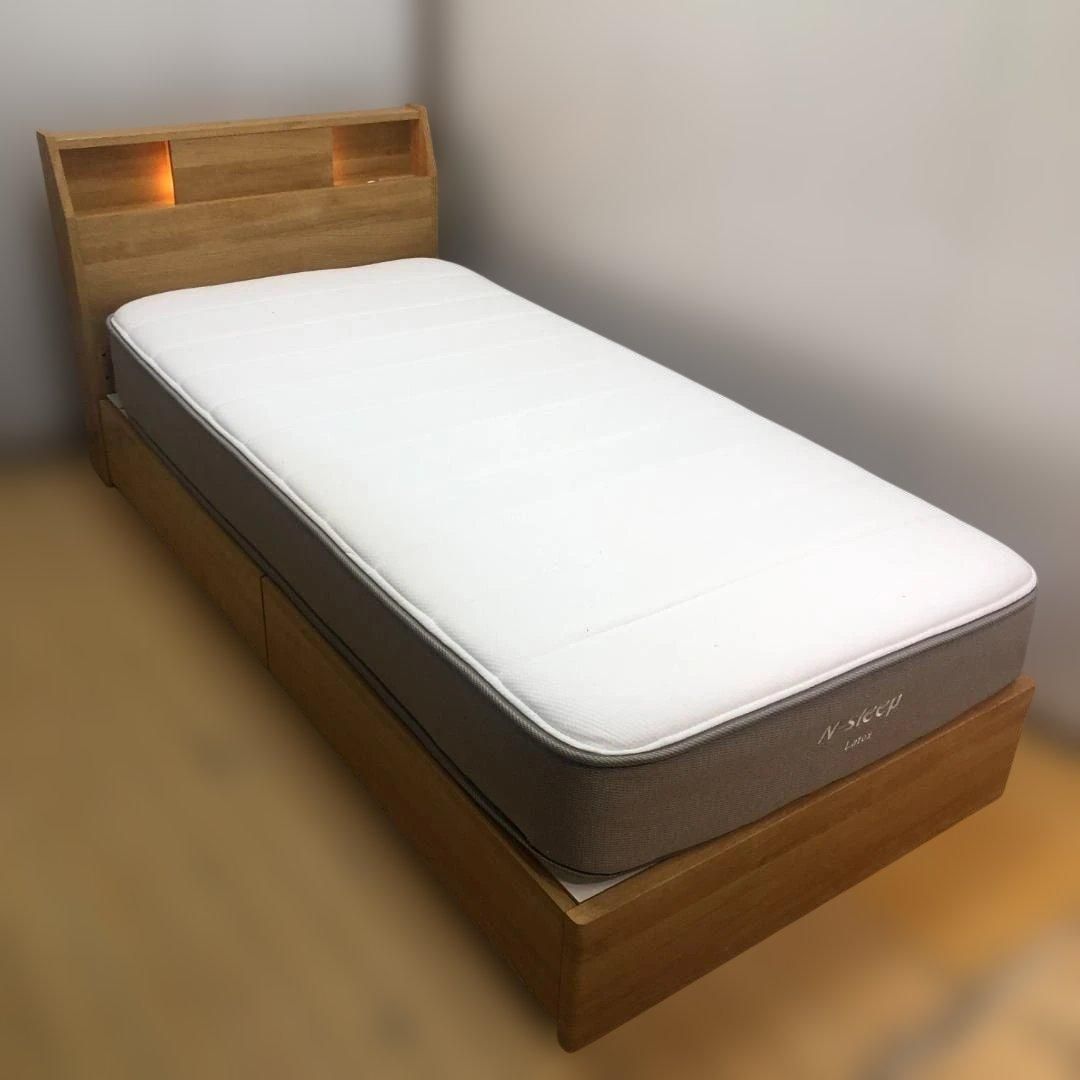 美品 ニトリ ジオ系 シングルベッド 収納付き 引き出し LED照明 