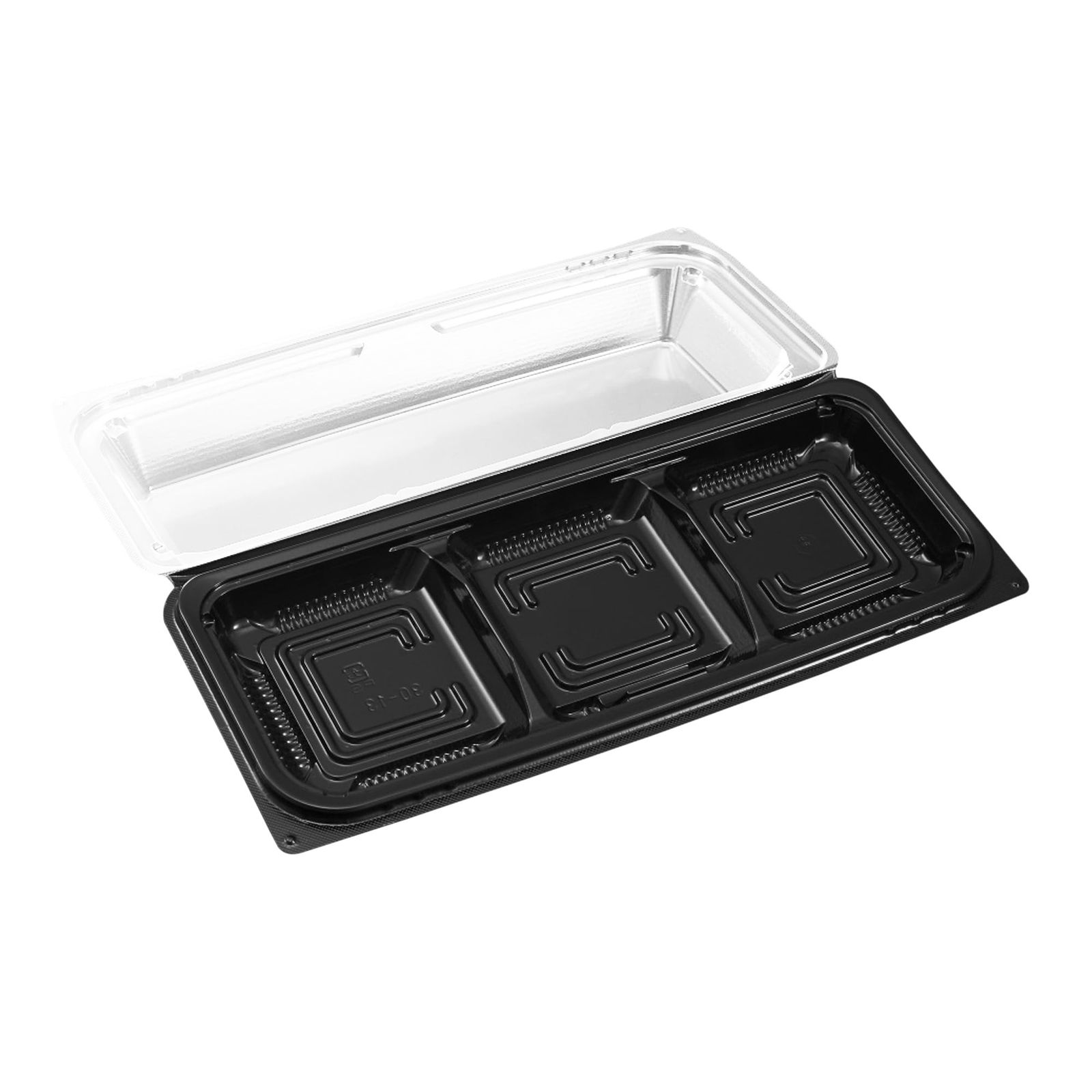 新品 中央化学 惣菜容器 デュオ３０－１３ ３Ｓ 黒 (295×125×49mm) 50枚入