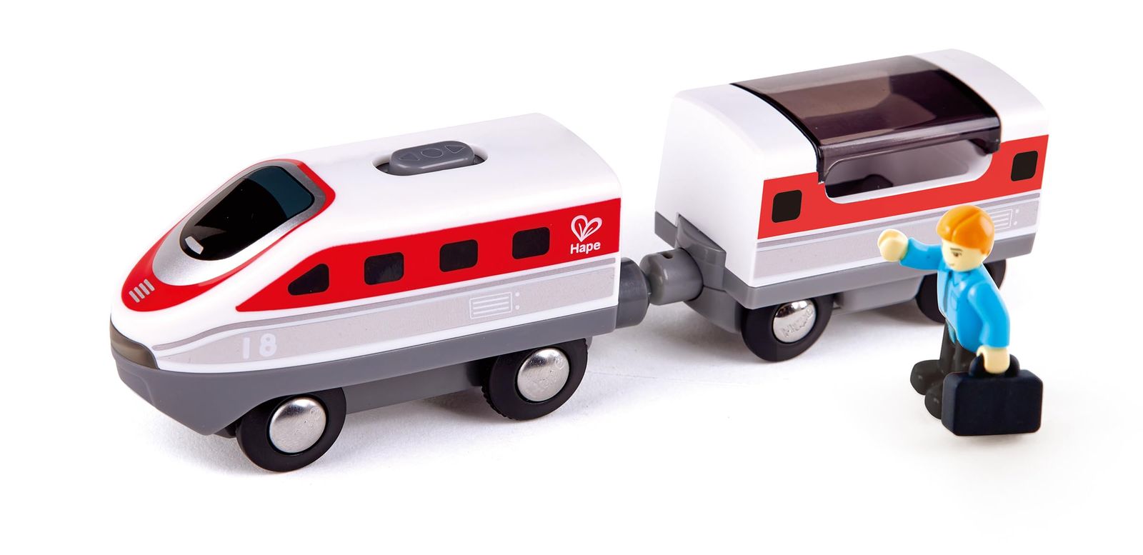 新品 Hape(ハペ) 電池で走る!特急電車セット 11×5×4cm 3才以上 木製 おままごと おもちゃ E3774