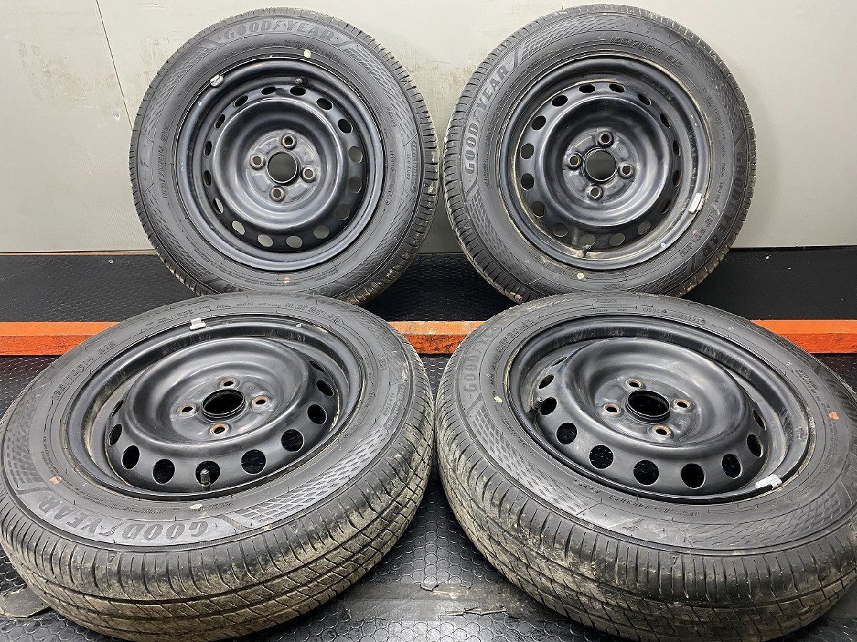 タイヤ走行短め【GY EG02 165/70R14】夏タイヤ【スチールホイール 14インチ 5J4hPCD100】ハブ径54mm 25年製 ヴィッツ ラウム等　(STD236) タイヤ走行短め【GY EG02 165/70R14】夏タイヤ【スチールホイール 14