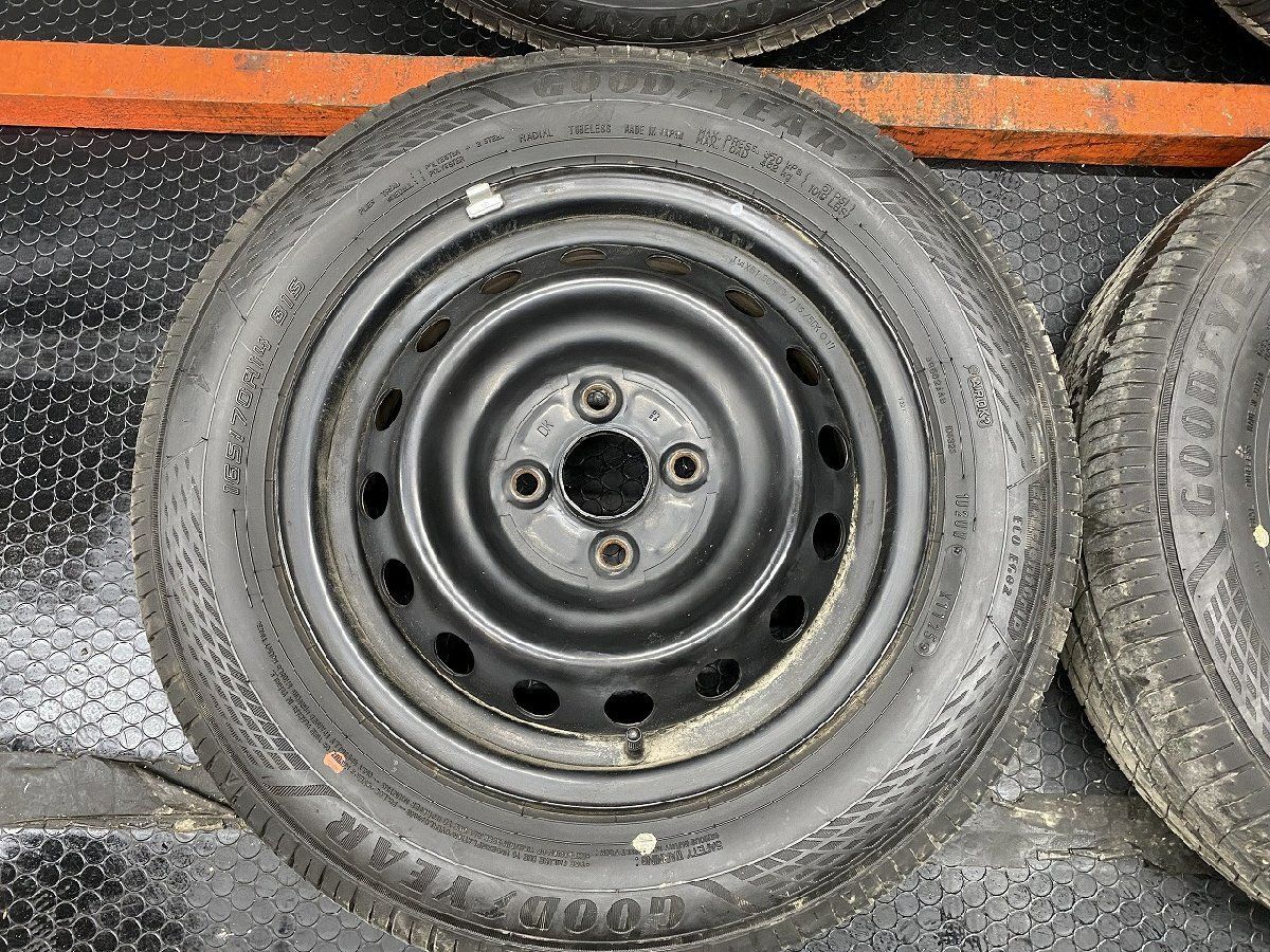 タイヤ走行短め【GY EG02 165/70R14】夏タイヤ【スチールホイール 14インチ 5J4hPCD100】ハブ径54mm 25年製 ヴィッツ ラウム等　(STD236) タイヤ走行短め【GY EG02 165/70R14】夏タイヤ【スチールホイール 14
