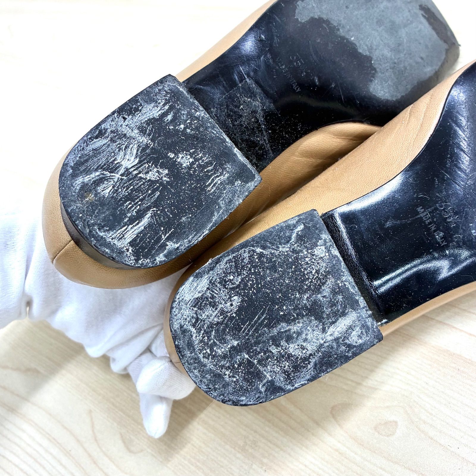 シャネル CHANEL】スクエアトゥ バイカラーローヒールパンプス 35 1/2 