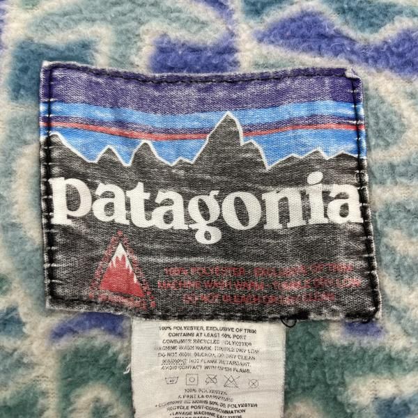 90s Patagonia フリースブランケット　総柄 大判 中古】パタゴニア Patagonia 90s フリースブランケット 青/総柄 USA製