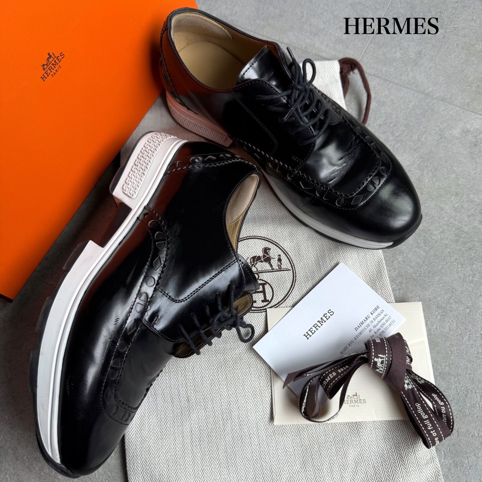 HERMES エルメス Norton ノートン レザースニーカー ブラック 黒 