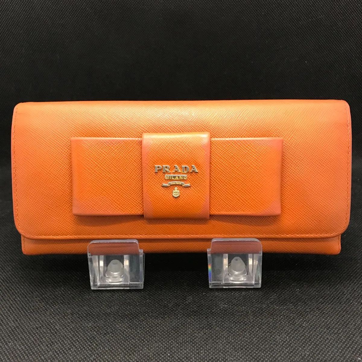 PRADA プラダ 長財布 サフィアーノ リボン オレンジ系 4344