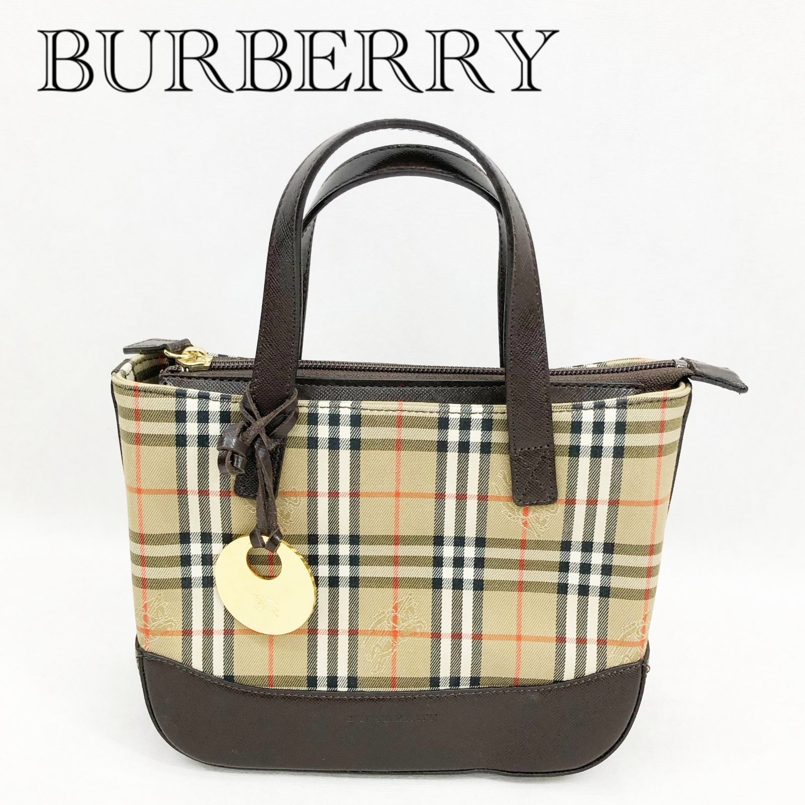 BURBERRY(バーバリー) チェック柄チャーム付きトートバッグ 白系色 