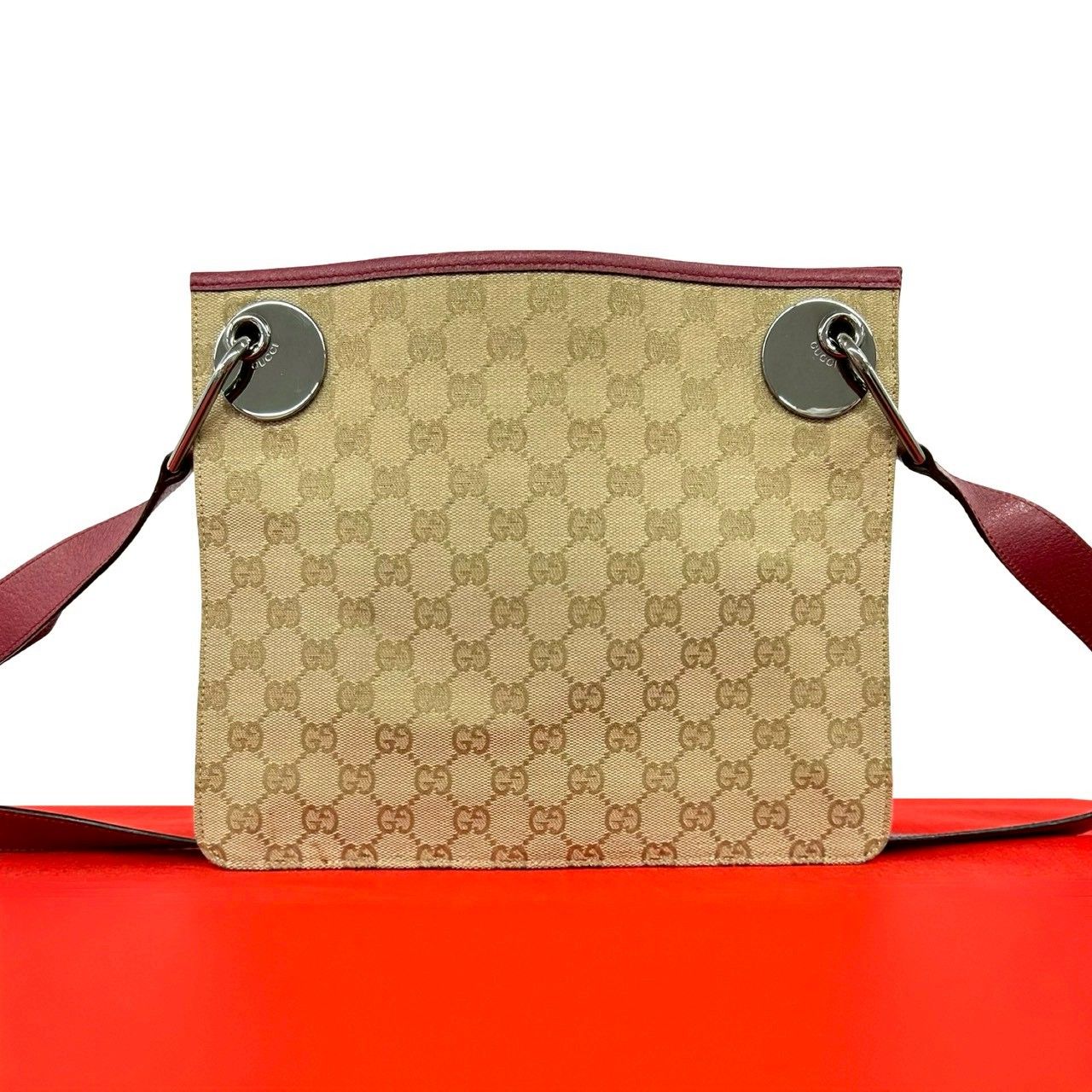 極 美品 希少品 GUCCI グッチ GG モノグラム キャンバス レザー 本革 