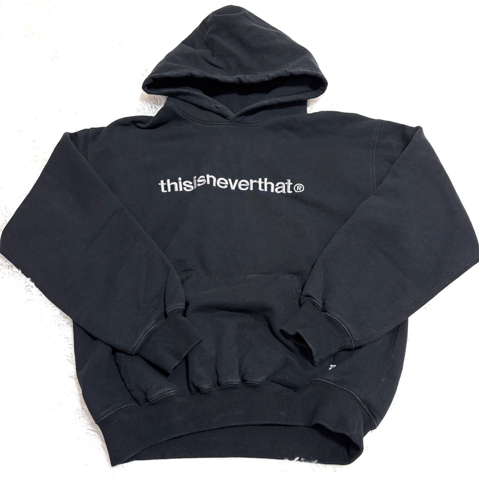 ディスイズネバーザット スウェット フーディ パーカー 刺繍ロゴ ブラック S thisisneverthat - thisisneverthat ネバザ パーカー フーディ