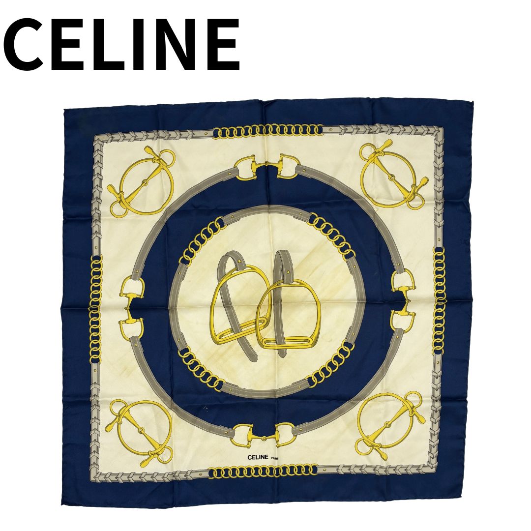 CELINE セリーヌ シルクスカーフ ストール 2枚セット 馬具柄 チェーン CELINE セリーヌ シルクスカーフ ストール 2枚セット 馬具柄 チェーン