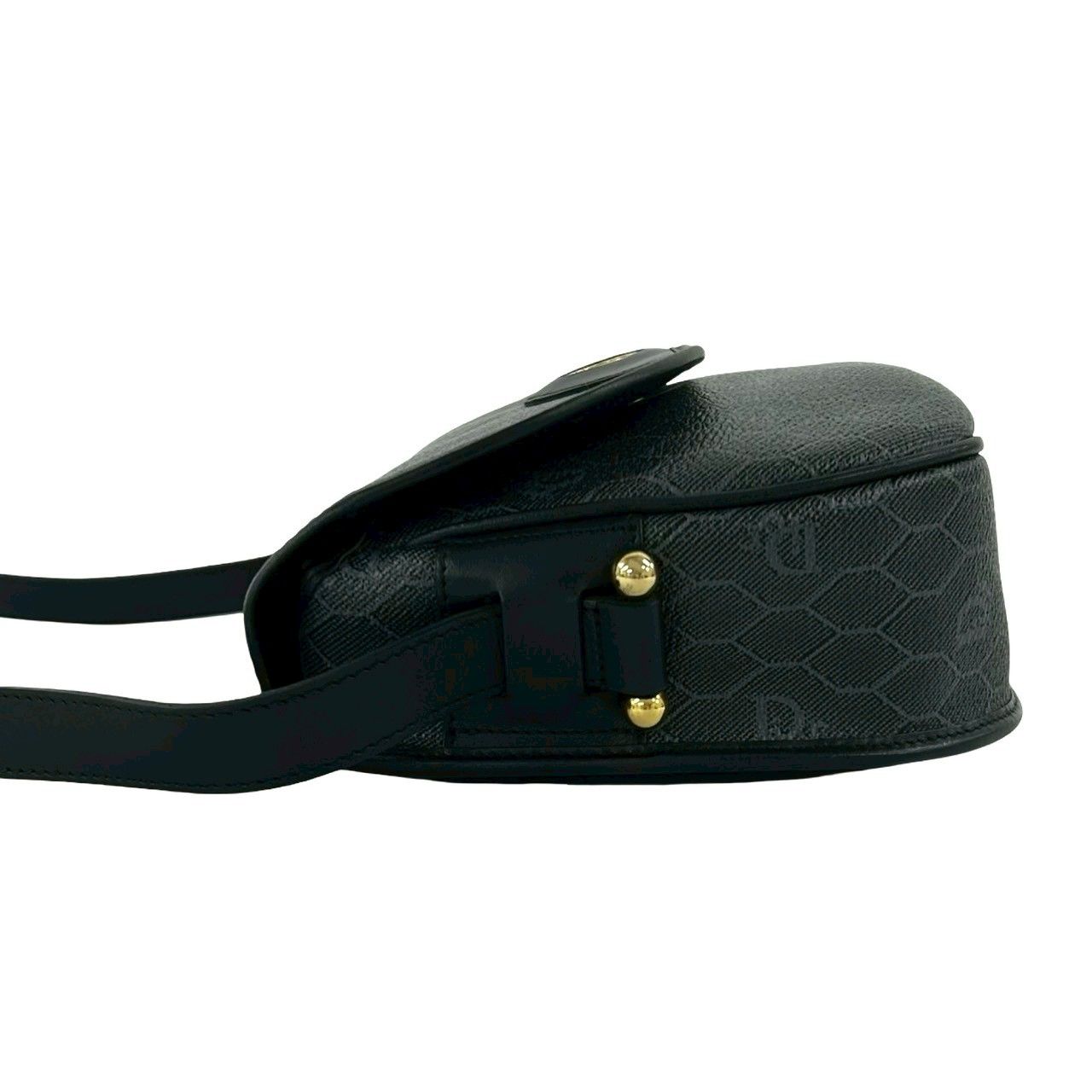 極 美品 Christian Dior ディオール ヴィンテージ ハニカム 柄 ロゴ 金具 レザー ショルダーバッグ ポシェット サコッシュ ブラック 331-9 極 美品 Christian Dior ディオール ヴィンテージ ハニカム 柄 ロゴ