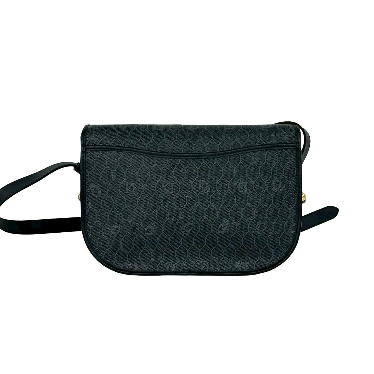 極 美品 Christian Dior ディオール ヴィンテージ ハニカム 柄 ロゴ 金具 レザー ショルダーバッグ ポシェット サコッシュ ブラック 331-9 極 美品 Christian Dior ディオール ヴィンテージ ハニカム 柄 ロゴ