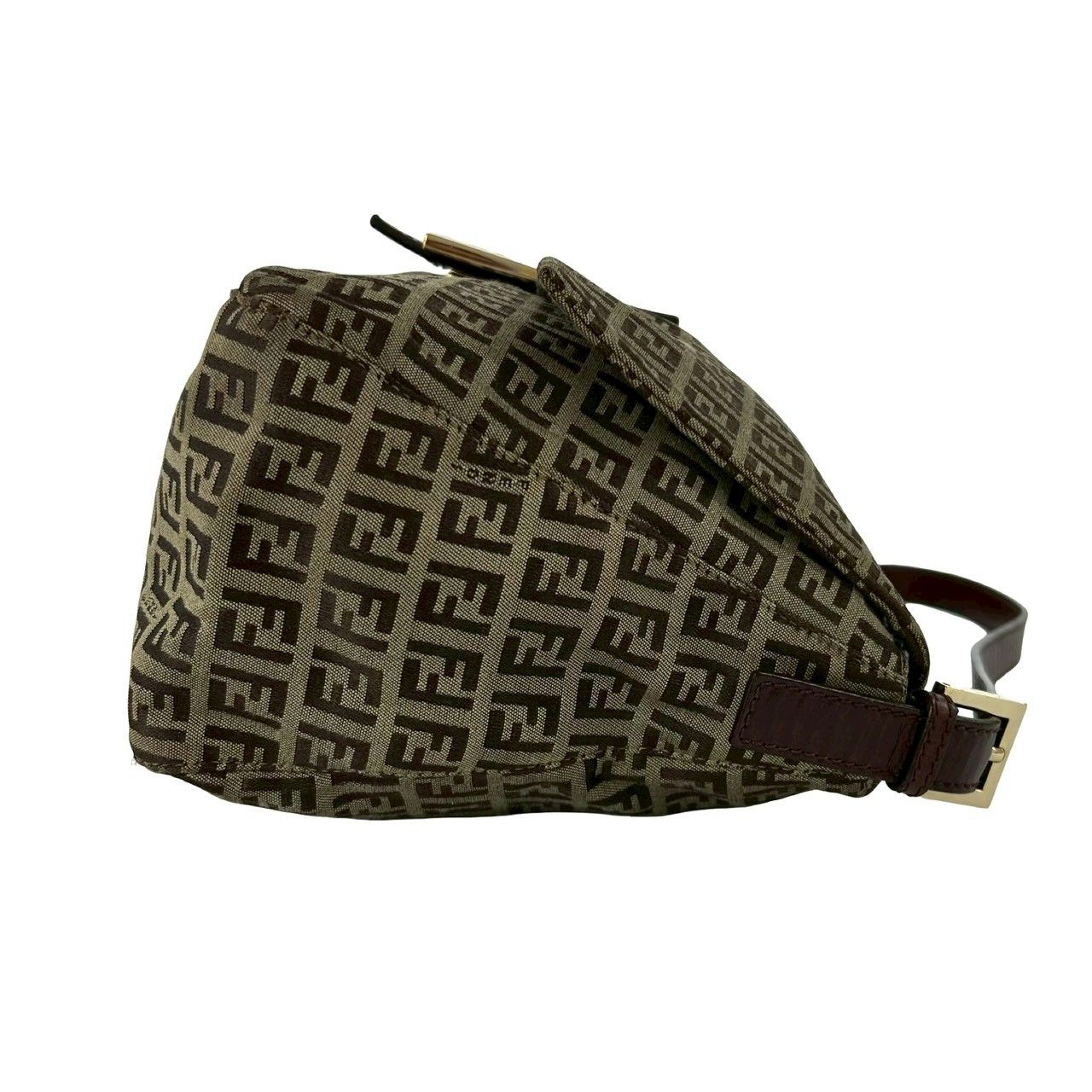 極 美品 袋付き FENDI フェンディ ズッキーノ FF 柄 キャンバス レザー 本革 セミ ワン ショルダーバッグ ブラウン カーキ 88107 極 美品 袋付き FENDI フェンディ ズッキーノ FF 柄 キャンバス レザー