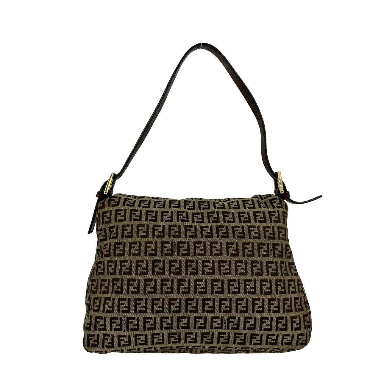 極 美品 袋付き FENDI フェンディ ズッキーノ FF 柄 キャンバス レザー 本革 セミ ワン ショルダーバッグ ブラウン カーキ 88107 FENDI（フェンディ） 極 美品 袋付き ズッキーノ FF 柄 キャンバス