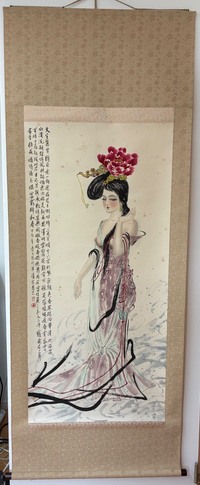 中国古美術 明時代 仇英作款 仕女図 三尺 絹本 掛け軸 巻き物 書画 唐物 中国古美術【文徴明風 人物図】掛軸 絹本 三尺中堂 表装済 人物画 肉筆