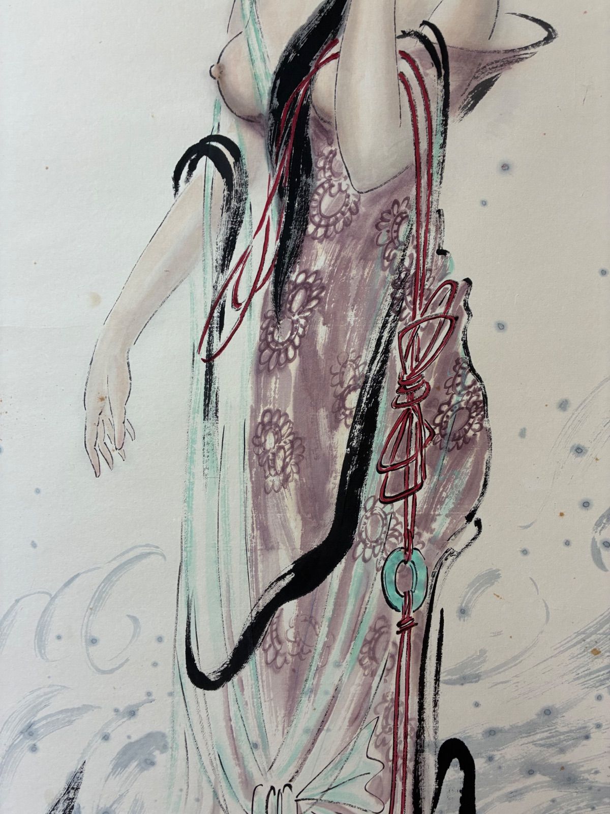 中国美術　アート　掛け軸　銭選写　『楊貴妃』 中国美術美人図「楊貴妃」 掛軸 唐詩「長恨歌」抜粋 華清宮 秦藝 銘