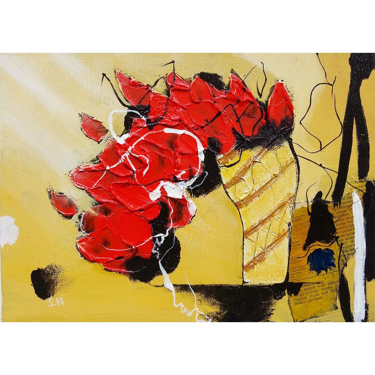 油絵 抽象画花 A-152 24 抽象画 静物画 花 薔薇 絵画 キャンバス 真作