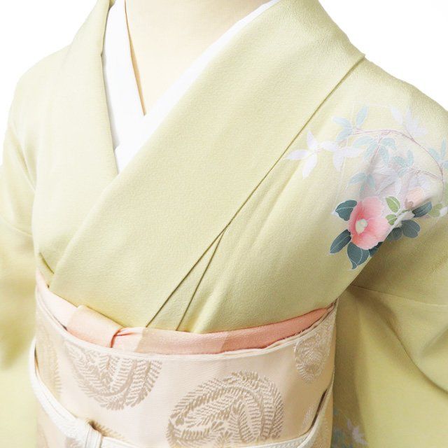付け下げ 付下げ 訪問着 着物 中古 正絹 袷 花の図 梅 菊 桜 竹 やや灰みの黄系色 多色 身丈158cm 裄65cm M きもの北條 A1349-9 付け下げ 付下げ 訪問着 着物 中古 正絹 袷 花の図 梅 菊 桜 竹 やや灰