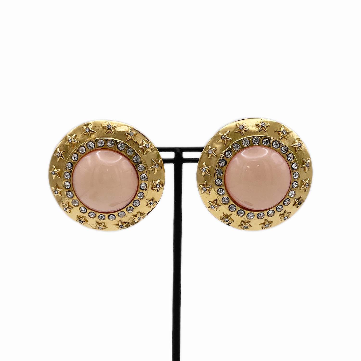 CHANEL シャネル イヤリング 超大ぶり♪ 4cm スター ラインストーン ピンク石 ヴィンテージ 【中古】