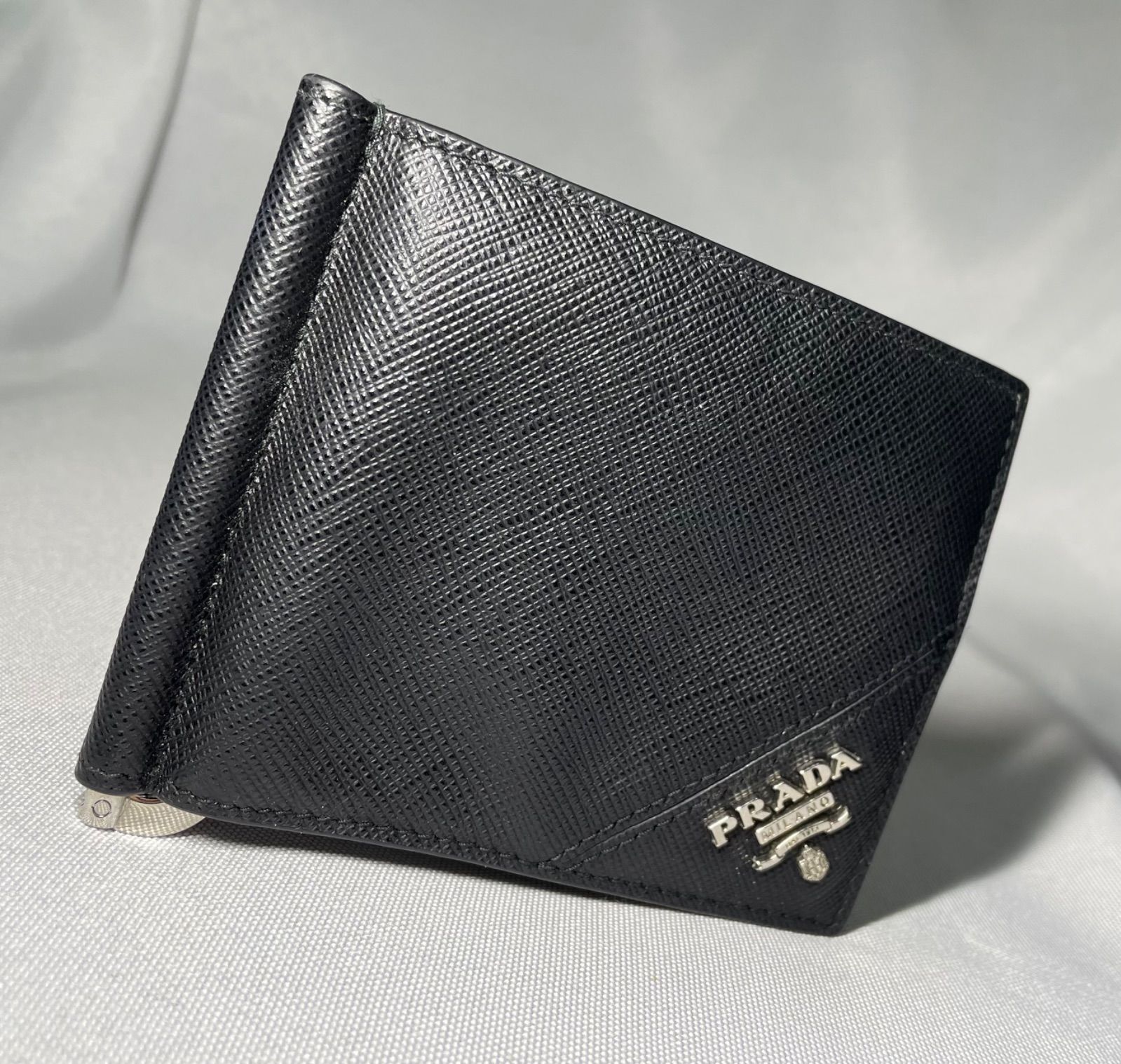 PRADA プラダ サフィアーノ ロゴ ブラックレザーマネークリップ PRADA