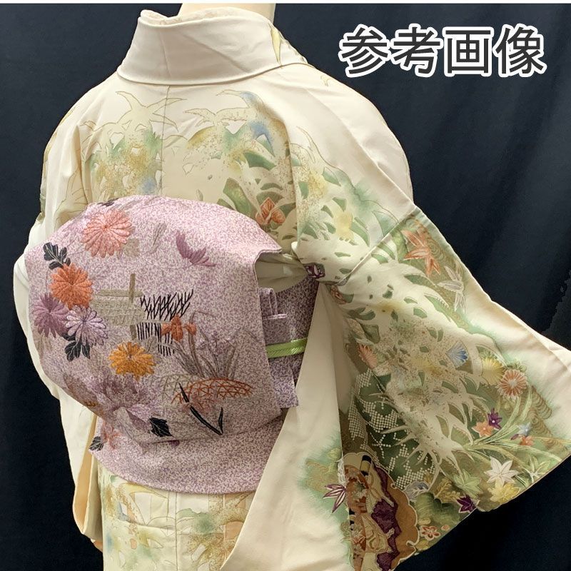603an104◇セミアンティーク帯 名古屋帯 刺繍 流水 花 菊 茶屋辻 大正
