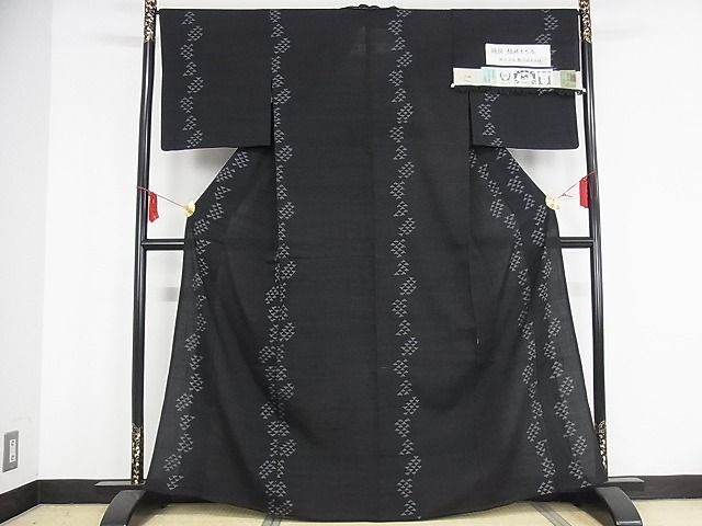 平和屋本店▽極上 結城紬 奥順 はたおり娘 結城ちぢみ 単衣 鱗間道