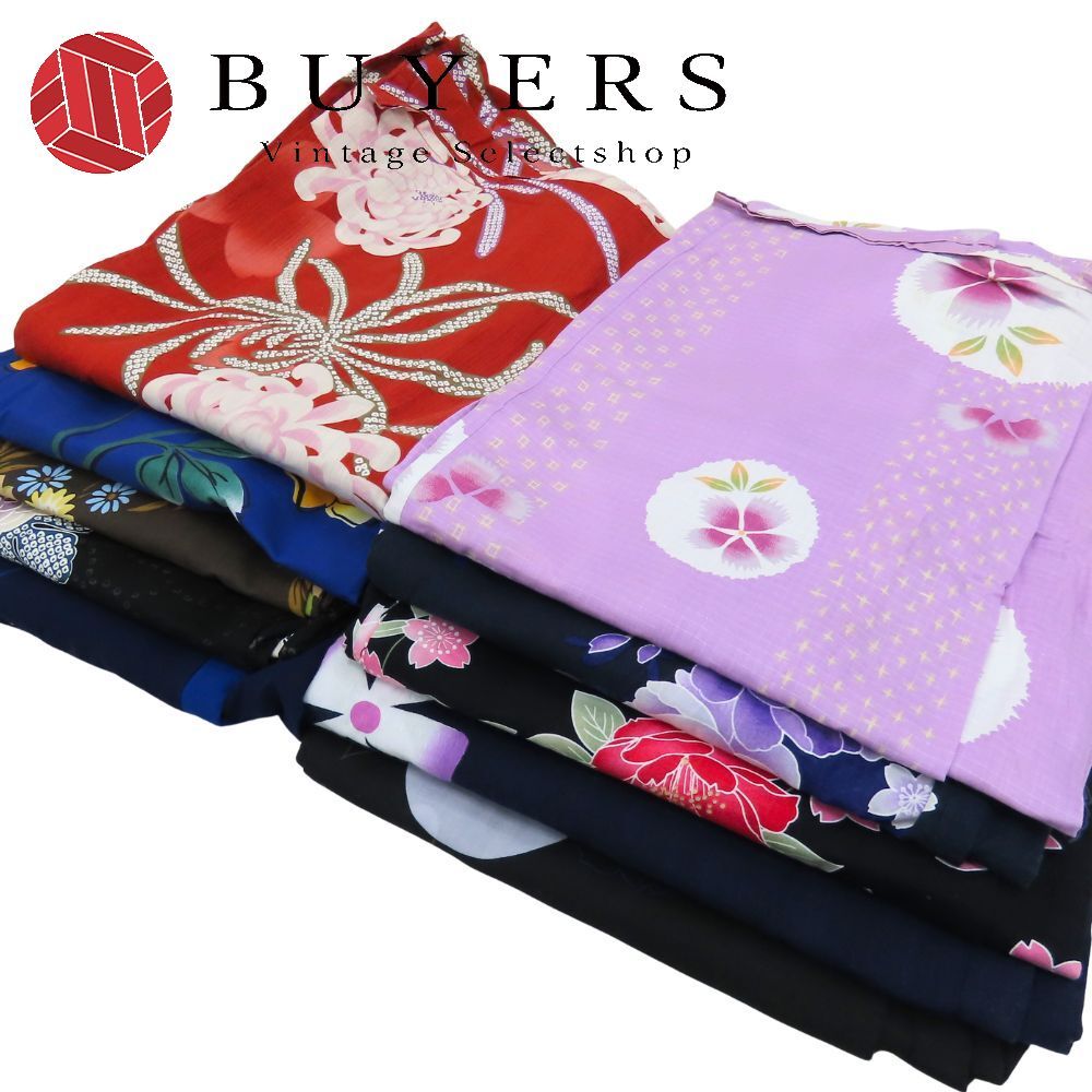 【中古】 浴衣 10枚セット まとめ売り リメイク用 綿 ハギレ 和装 呉服 和服 きもの レディース 女性