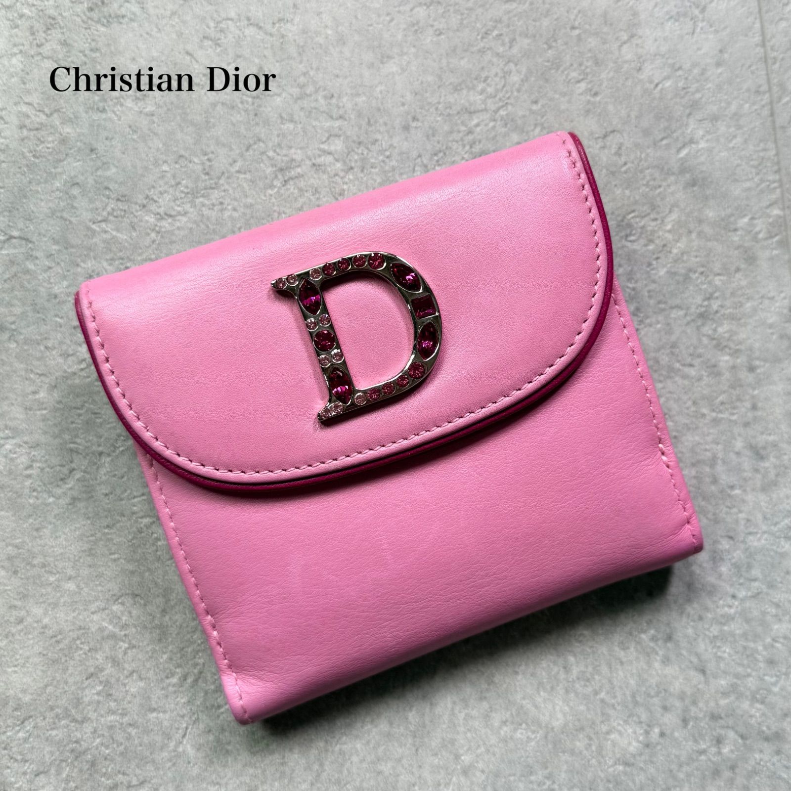 希少 Christian Dior クリスチャンディオール Wホック 二つ折り財布 