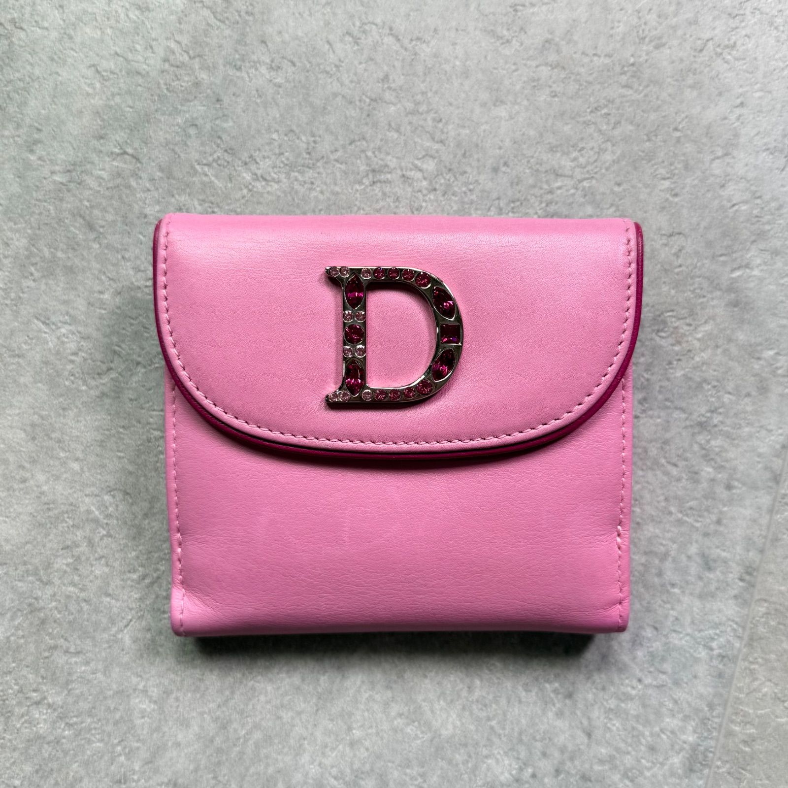 希少 Christian Dior クリスチャンディオール Wホック 二つ折り財布 