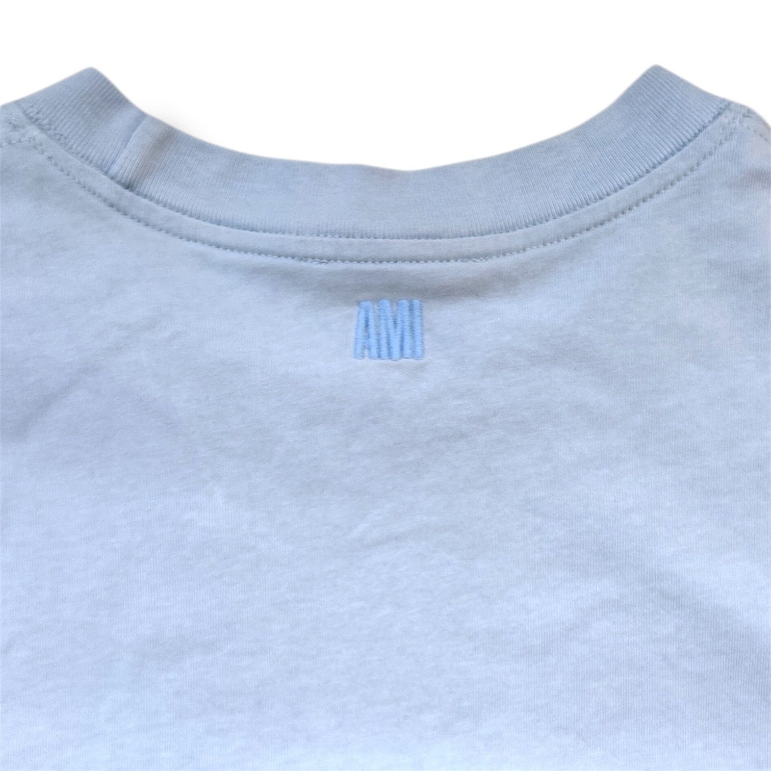 ami アミ ハートロゴ刺繍 クルーネック Tシャツ 半袖カットソー 水色 