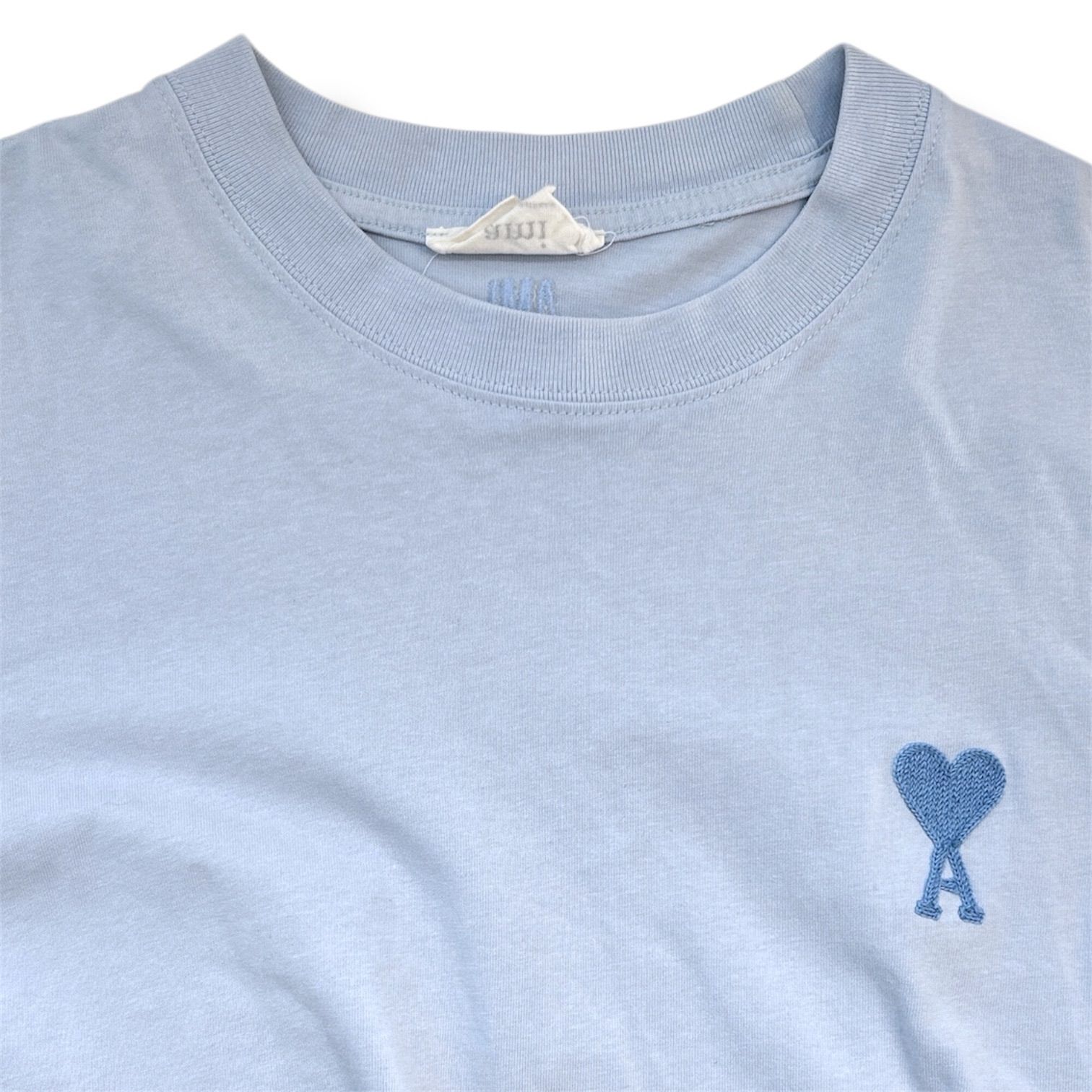 ami アミ ハートロゴ刺繍 クルーネック Tシャツ 半袖カットソー 水色 