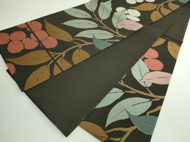 平和屋着物●極上　世界的人形師　辻村寿三郎　ジュサブロー　六通柄袋帯　舞花文　金糸　灰汁色地　逸品　CYAA3962s6 平和屋着物○世界的人形師 辻村寿三郎 ジュサブロー 六通柄袋帯 舞桜