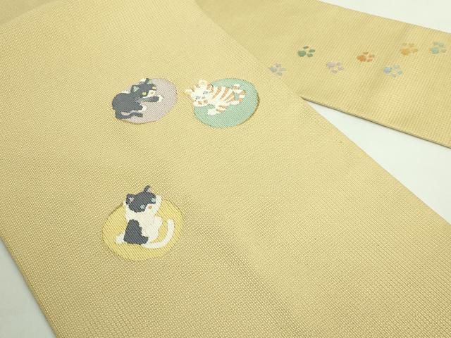平和屋着物○極上 八寸名古屋帯 ネコ 猫 金糸 ゑり善扱い 逸品 未使用