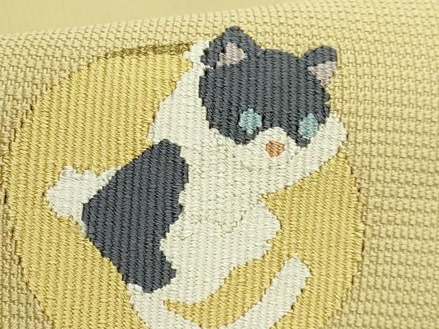 平和屋着物●極上　八寸名古屋帯　ネコ　猫　金糸　ゑり善扱い　逸品　未使用　DZAB5323kh6 平和屋着物○極上 八寸名古屋帯 ネコ 猫 金糸 ゑり善扱い 逸品 未使用