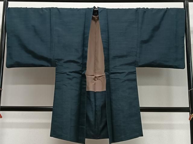 送料無料】平和屋着物＃男性 長羽織 黒紋付 羽裏：人物文 正絹 逸品