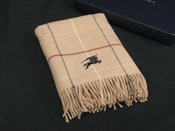 ■美品■ BURBERRY バーバリー ウール100％ チェック柄 マフラー ストール ショール 防寒具 ベージュ系 FT8200 □美品□ BURBERRY バーバリー ウール100％ チェック柄 マフラー
