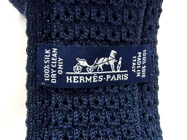 □新品同様□ HERMES エルメス Hロゴ シルク100% ニットタイ ネクタイ