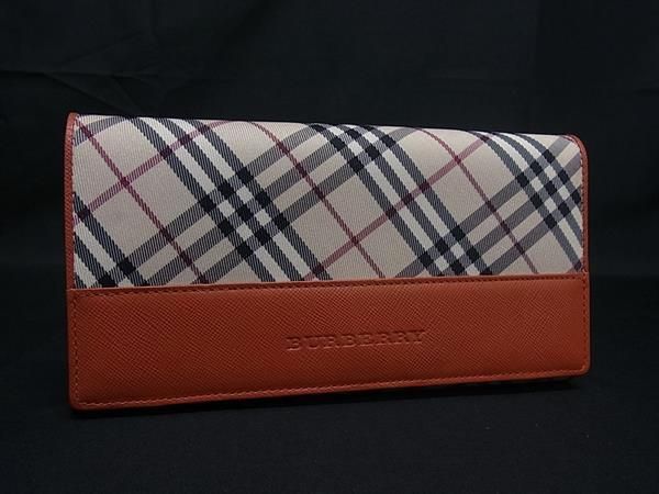 ■新品同様■ BURBERRY バーバリー ノバチェック ナイロンキャンバス×レザー 二つ折り 長財布 ウォレット 札入れ ベージュ系 FX3724 □新品同様□ BURBERRY バーバリー ノバチェック ナイロンキャンバス