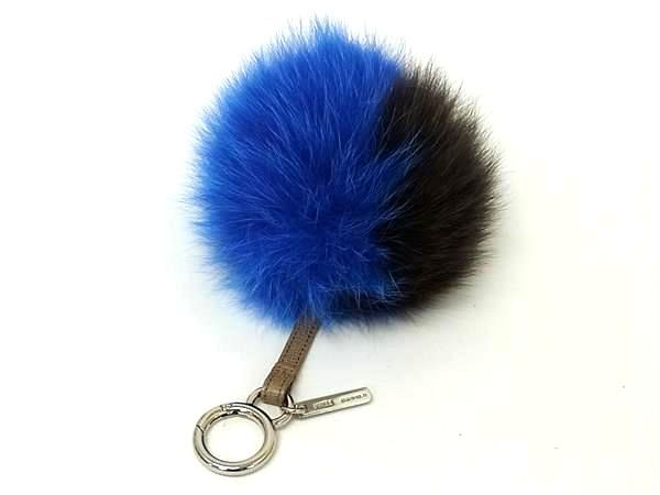 □美品□ FENDI フェンディ ポンポンチャーム ファー×レザー