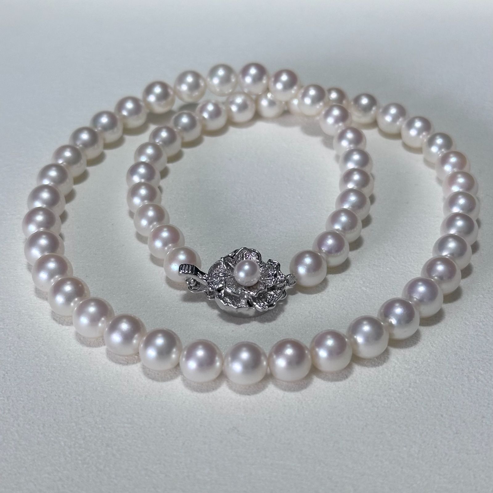 照り強✨　あこや真珠　パール　ネックレス　7.0-7.5 SILVER刻印 照り強✨️ あこや真珠 パール ネックレス 約7.0~7.5mm 本真珠 極上照り