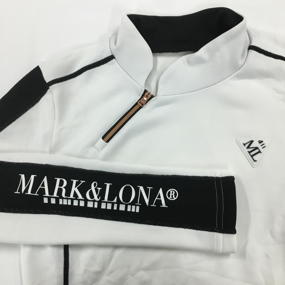 超美品】マークアンドロナ 長袖ハイネックシャツ 白×黒 斜めハーフ