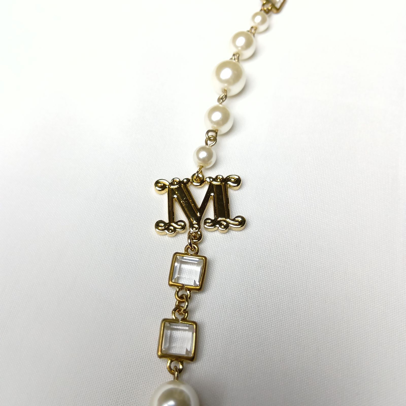 Max Mara] マックスマーラ ネックレス Mロゴ パール クリスタル 63g 