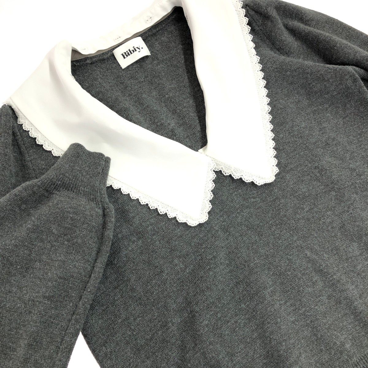 Bibiy. ビビィ Bibiy.ANNABELLE KNIT サイズ:F ビビィ/ニット/ビックカラー/襟取り外し可 B51-KN081   グレー レディース / 240001198376 BIBIY. MADE | ANNABELLE KNIT TOP GRAY｜Bibiy.