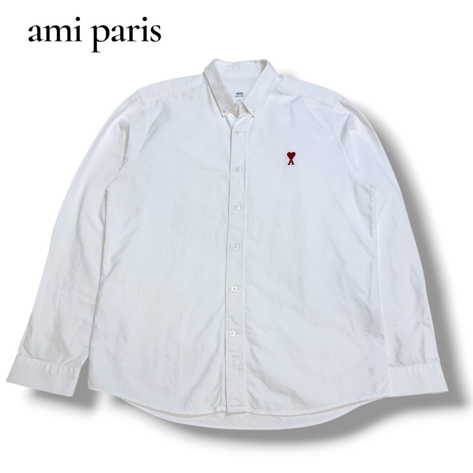 ami paris ワンポイント刺繍 オクスフォード ストライプ 長袖シャツ L 
