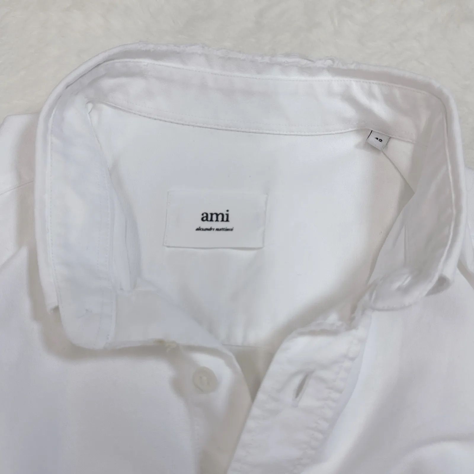 値下げ】AMI PARIS アミパリス 長袖シャツ 42 アイボリー ハートロゴ