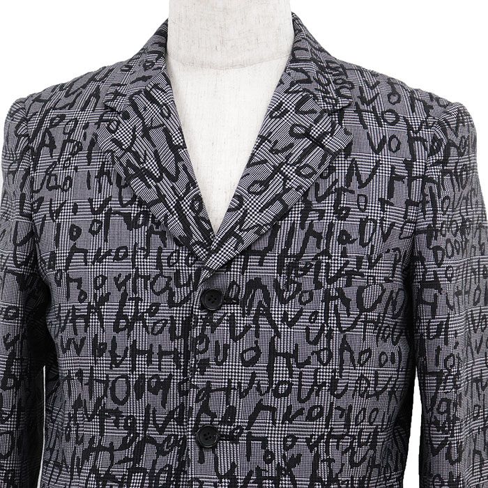【新品同様】COMME des GARCONS HOMME PLUS コムデギャルソンオムプリュス セットアップ グレンチェック S メンズ テーラードジャケット 3B ショートパンツ EDWARD GOSS ウール × ポリエステル アルファベット 総柄 共生地/ボタン付 グレー ブラック 黒 灰色 日本製 新品同様】COMME des GARCONS HOMME PLUS コムデギャルソンオム
