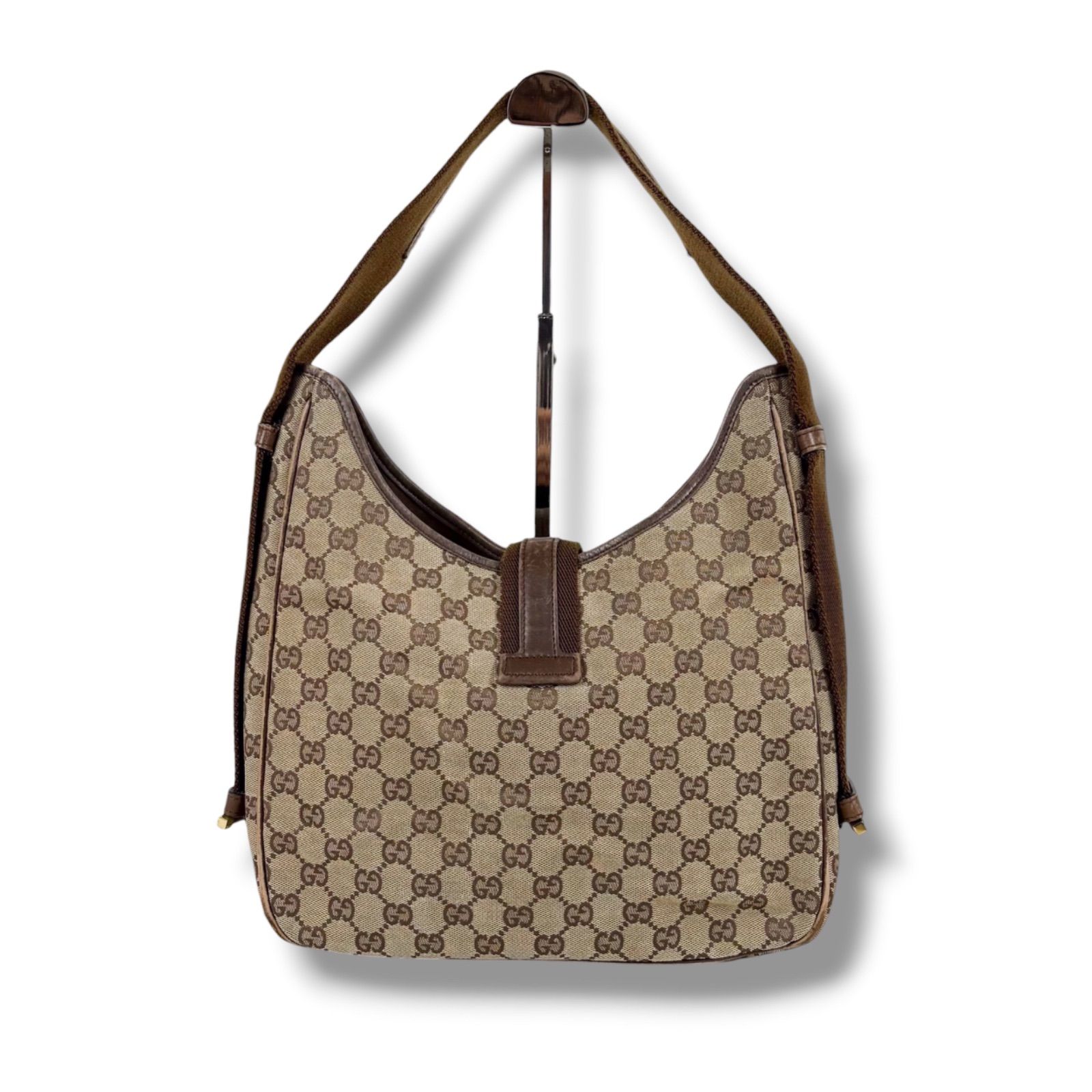 GUCCI グッチ ワンショルダー ハンド バッグ GG柄 キャンバス ブラウン